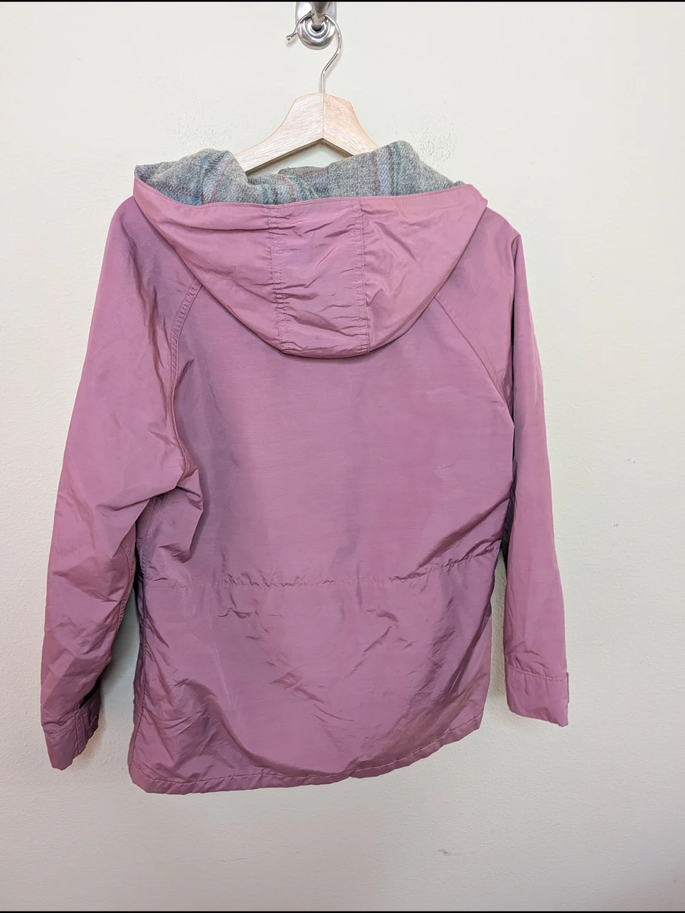 Vintage Lands' End Parka Mauve Pink Plaid Wool Lined Hooded Jacket M